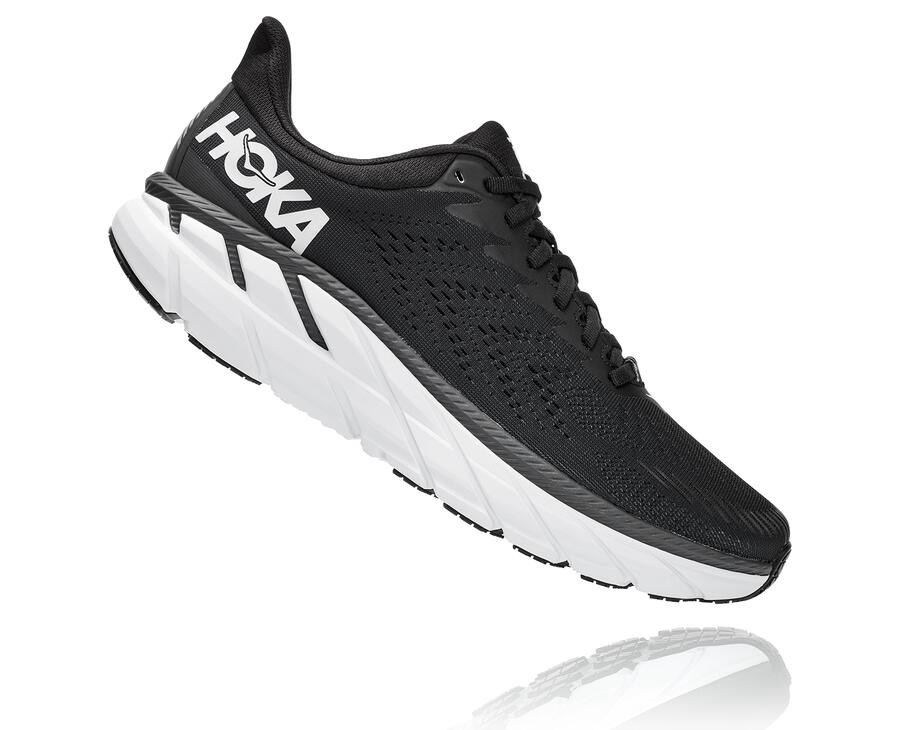 Hoka Australia One One Clifton 7 - Mens Running Shoes Black/White - PQVNH-5314